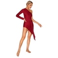 thumbnail image 3 of YiZYiF Womens Latin Dance Dress One Shoulder Belted Asymmetric Hem Dress for Ballroom Tango Cha-Cha Performance Burgundy L, 3 of 7