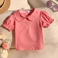 thumbnail image 5 of Fnooota Girls Cotton T-shirts, Casual Puff sleeve Crew Neck Cute Kids Summer Tees Red Size 6, 5 of 6