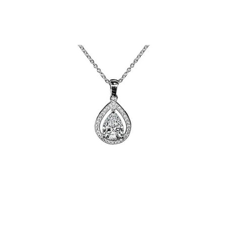 Cluster Jewelry - Isabel Queen 18k White Gold Halo Teardrop Pendant Necklace - Silver Halo Necklace w/Solitaire Round Cut Cubic Zirconia Diamond Cluster - Wedding Anniversary Jewelry - MSRP - $150