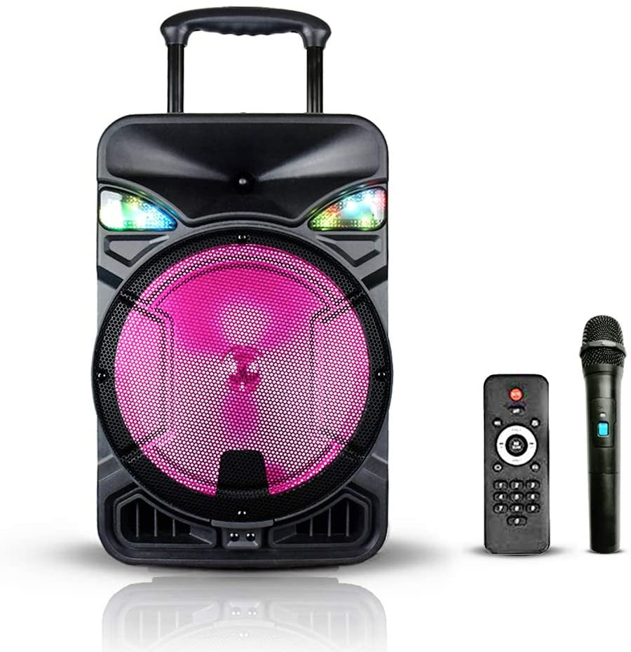 Timo Dual 10 Wireless Portable Peak To 1000W Rechargeable Party/PA System/Speaker with TWO UHF Wireless Microphones Included LED Party Light Remote Control KARAOKE Function 