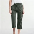 thumbnail image 5 of HAJWOH Womens Capri Pants Casual Cotton Linen Summer Pants Drawstring Elastic High Waist Wide Leg Cropped Trouser, 5 of 6