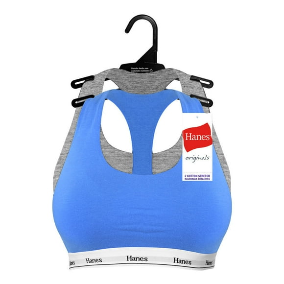 Brassier Hanes para Mujer Racerback Originals Gris y Azul Talla S 2 Piezas