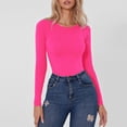 thumbnail image 4 of COMVALUE Long Sleeve Bodysuits for Women Crew Round Neck Basic Stretchy Slim Fit Body Suit Tops 2026 (Hot Pink, M), 4 of 6