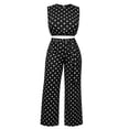 thumbnail image 5 of Women 2 Piece Summer Polka Dot Matching Outfit Set, Sleeveless Crop Top Tie Waist High Rise Wide Leg Pants Slim Fit Casual Vacation Tracksuit Black M(M), 5 of 6