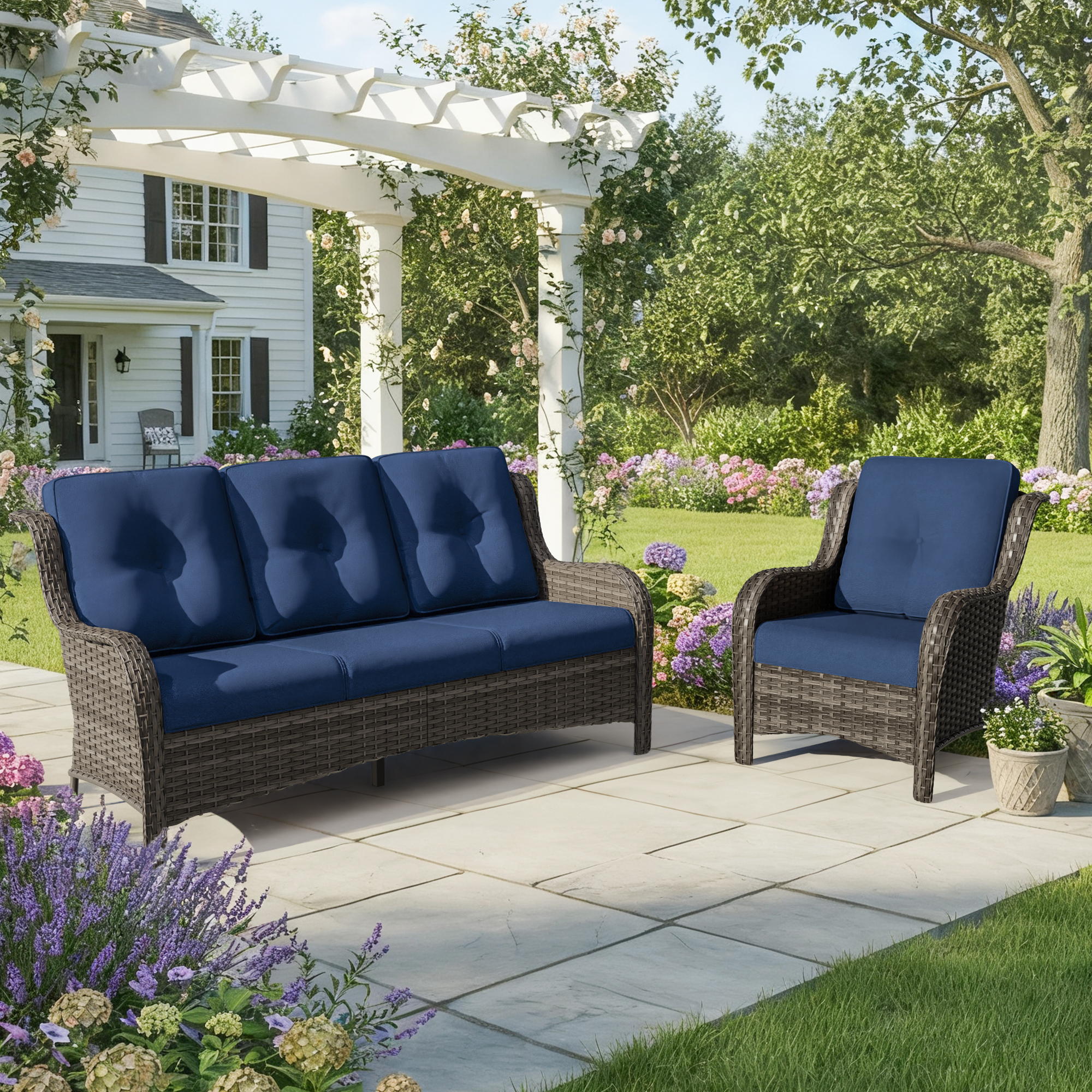 MeetLeisure 4 Inch Outdoor Cushions, Suitable for Patio Furniture, Water-Resistant & Fade-Resistant, 4 Sets, Dark Blue