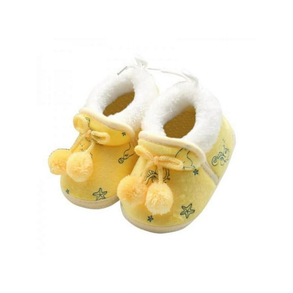 Ochine Newborn Baby Boy Girl Cute Plus Cashmere Bownot Slippers Warm Cotton Wool Shoes