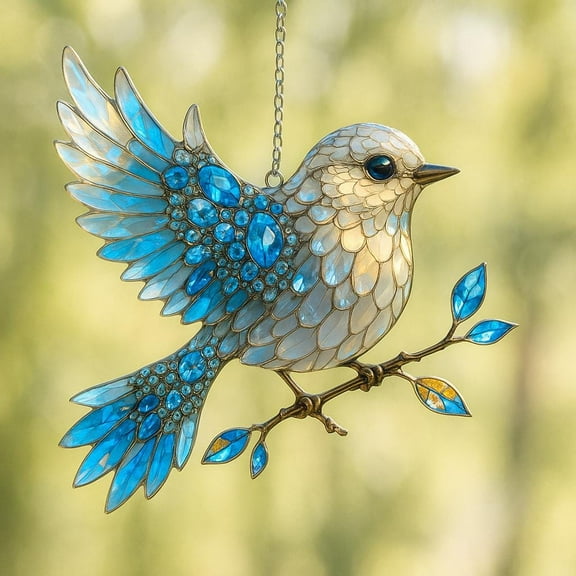 Blue Bird Acrylic Suncatcher Sparkling Bird Window Hanging Ornament, Crystal Bird Décor, Nature-Inspired Gift