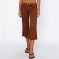 thumbnail image 2 of Women Studded Flare Gaucho Pants Low Rise Wide Leg Culottes Cropped Pants Y2k Streetwear Casual Capris Brown L, 2 of 9