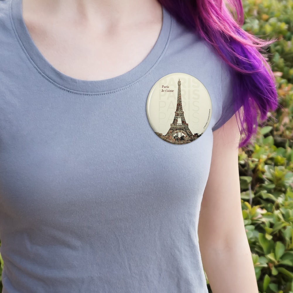 Je t'aime I Love You Eiffel Tower City Map Pinback Button Pin Badge Paris 