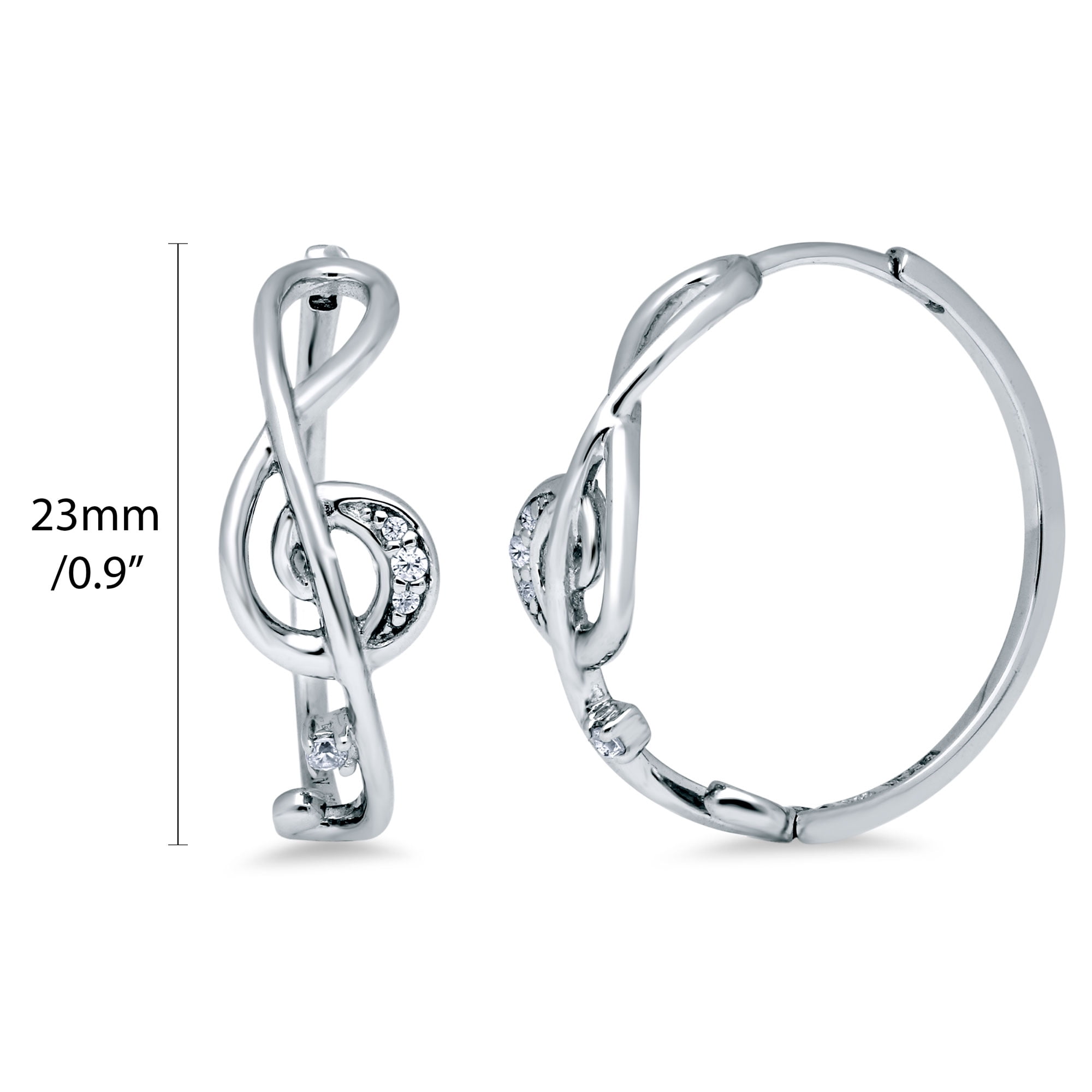 BERRICLE Sterling Silver Treble Clef Music Note Cubic Zirconia CZ Medium Fashion Hoop Earrings for Women, Rhodium Plated 0.9 inch