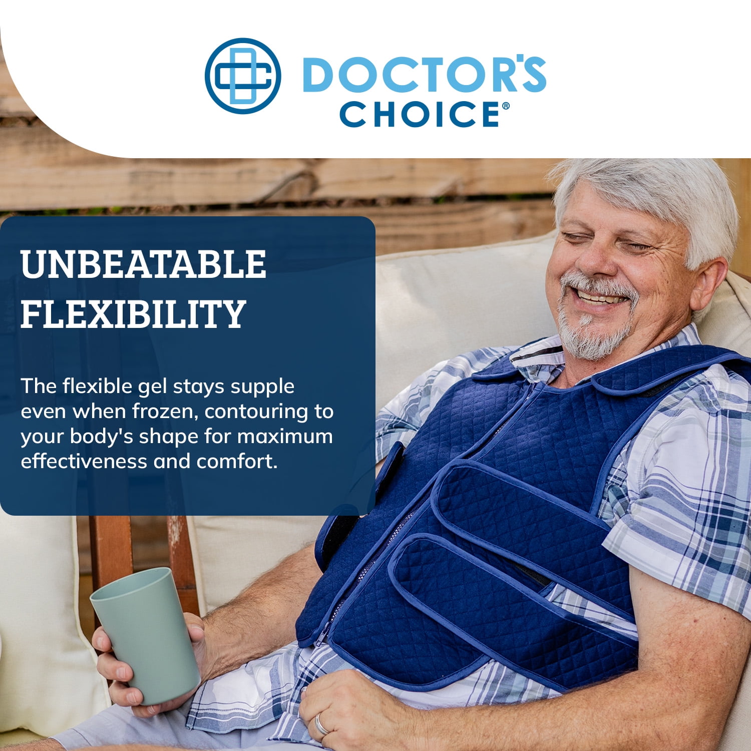 Doctor's Choice Cooling Vest, Hot and Cold Therapy for Pain Relief and Inflammation, 7 pieces, Removeable gel ice packs, Vest, One Size Fits Most, Navy, 1 pack