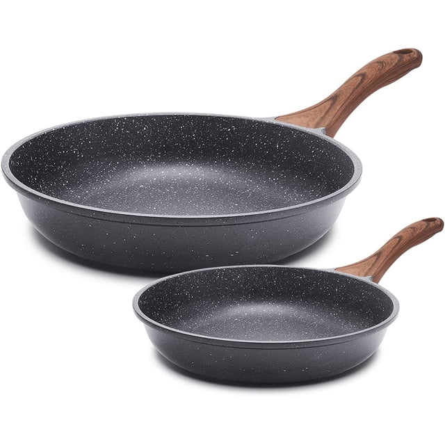 SENSARTE Juego de utensilios de cocina antiadherentes, sartenes antiadherentes compatibles con inducción de 3 piezas, contiene sartén de 9.5 pulgadas y sartén de 5 cuartos con tapa, mango que se manti