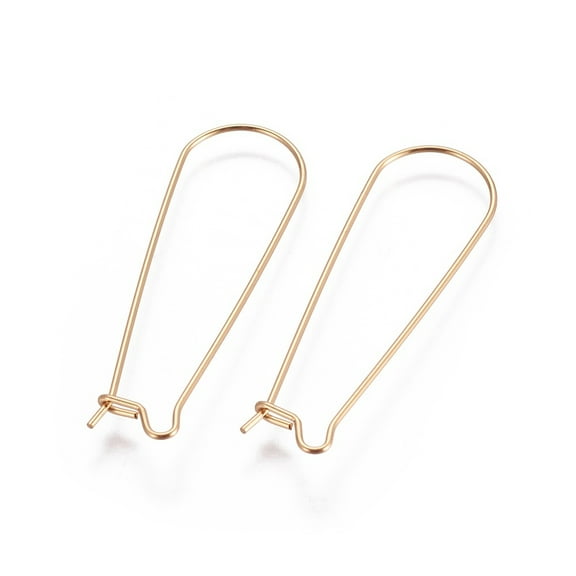 10pc 304 Stainless Steel Hoop Earring Finding Kidney Ear Wire Real 18K Gold Plated 21 Gauge 39x12.5mm Pin: 0.7mm