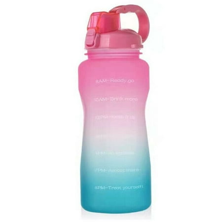 

3.8/2L Travel Motivational With Straw Extra Large Drinking Cup Water Bottle Time Marker Sport Bottle PINK&GREEN 3.8L
