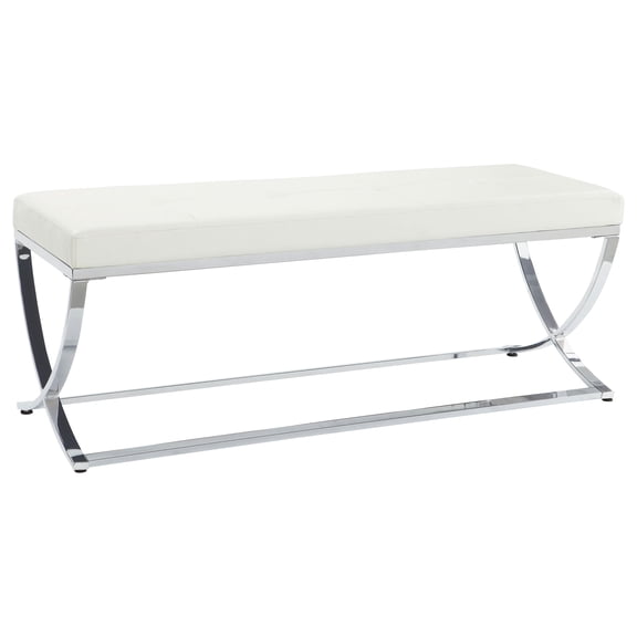 Bowery Hill 18.5" Contemporary Faux Leather Tufted Accent Bench in White