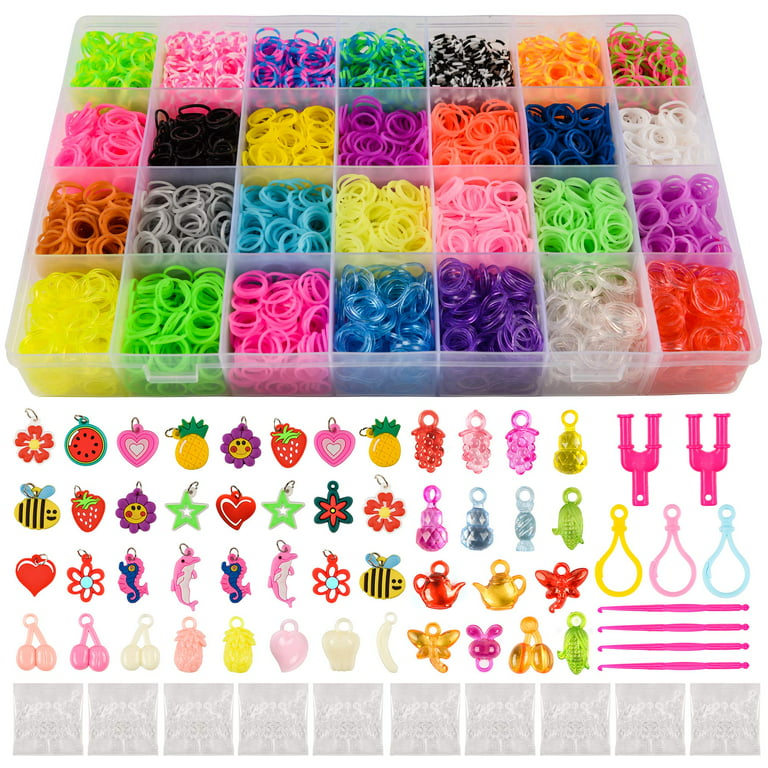 Mudo Nest 11,860+ Rubber Bands Refill Loom Set: 11,000 DIY Loom Bands 500 Clips, 210 Beads, 46 Charms, Loom Bracelet Making Kit for Kids,Rubber Band
