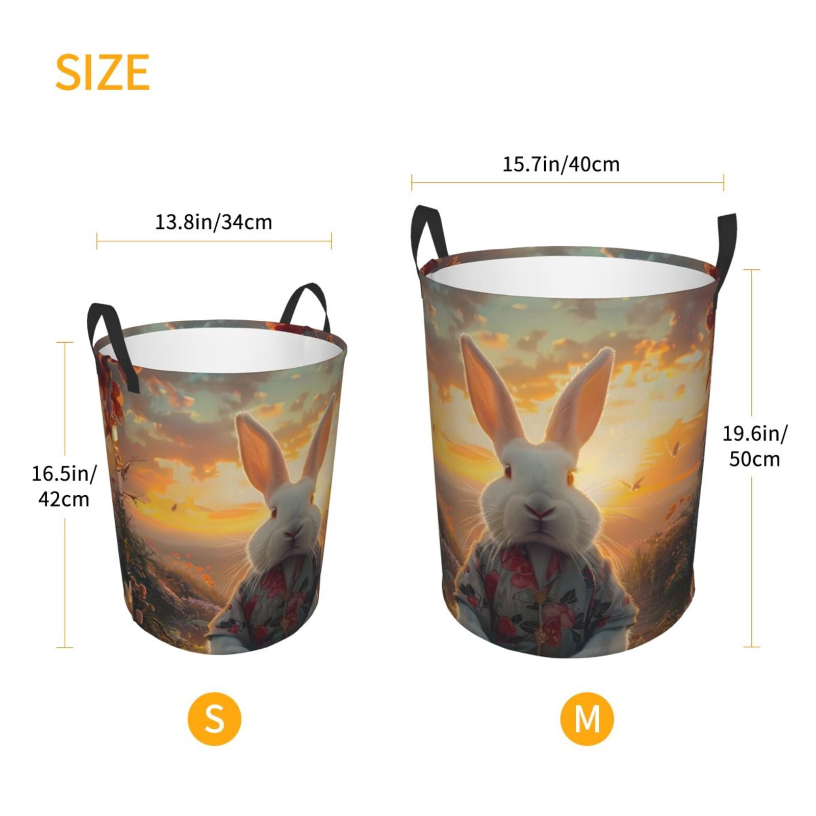 Large Laundry Basket with Handles - Flower Meditating Rabbit Kids Baby Dirty Clothes Laundry Hamper for Bedroom Aesthetic