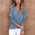 thumbnail image 2 of Mujer Cuello En V Top Manga Larga Color Puro Transpirable Simple Casual Otoño Invierno Jersey Blusas Camisas para Oficina En Casa Royalblue XXL, 2 of 7