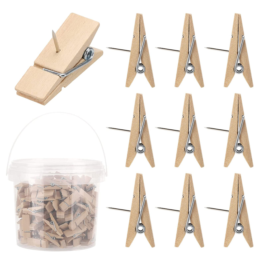 50 Pcs Wooden Clip Push Pins for Cord Boards, Durable Clothes Pin Thumb  Tacks Classroom Decoration