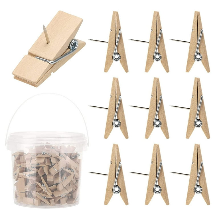 50 Pcs Wooden Clip Push Pins for Cord Boards, Durable Clothes Pin Thumb  Tacks Classroom Decoration