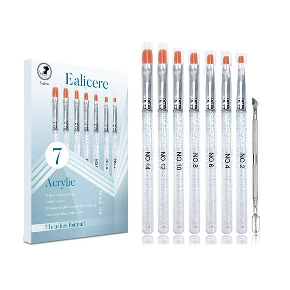 Ealicere 7 Pcs UV Gel Nail Brush,Acrylic Nail Brush Set,Nail Art Tips Brush,Builder Acrylic Brush Nail Brush Acrylic for Nail Art Design Painting Salon and DIY(Silver)