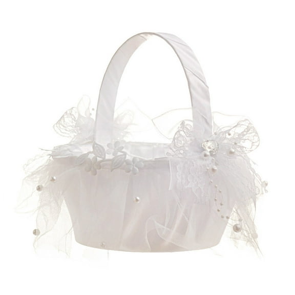 Wedding Flower Girl Basket Lace Pearl Bride Basket for Bridal Ceremony Party Decoration