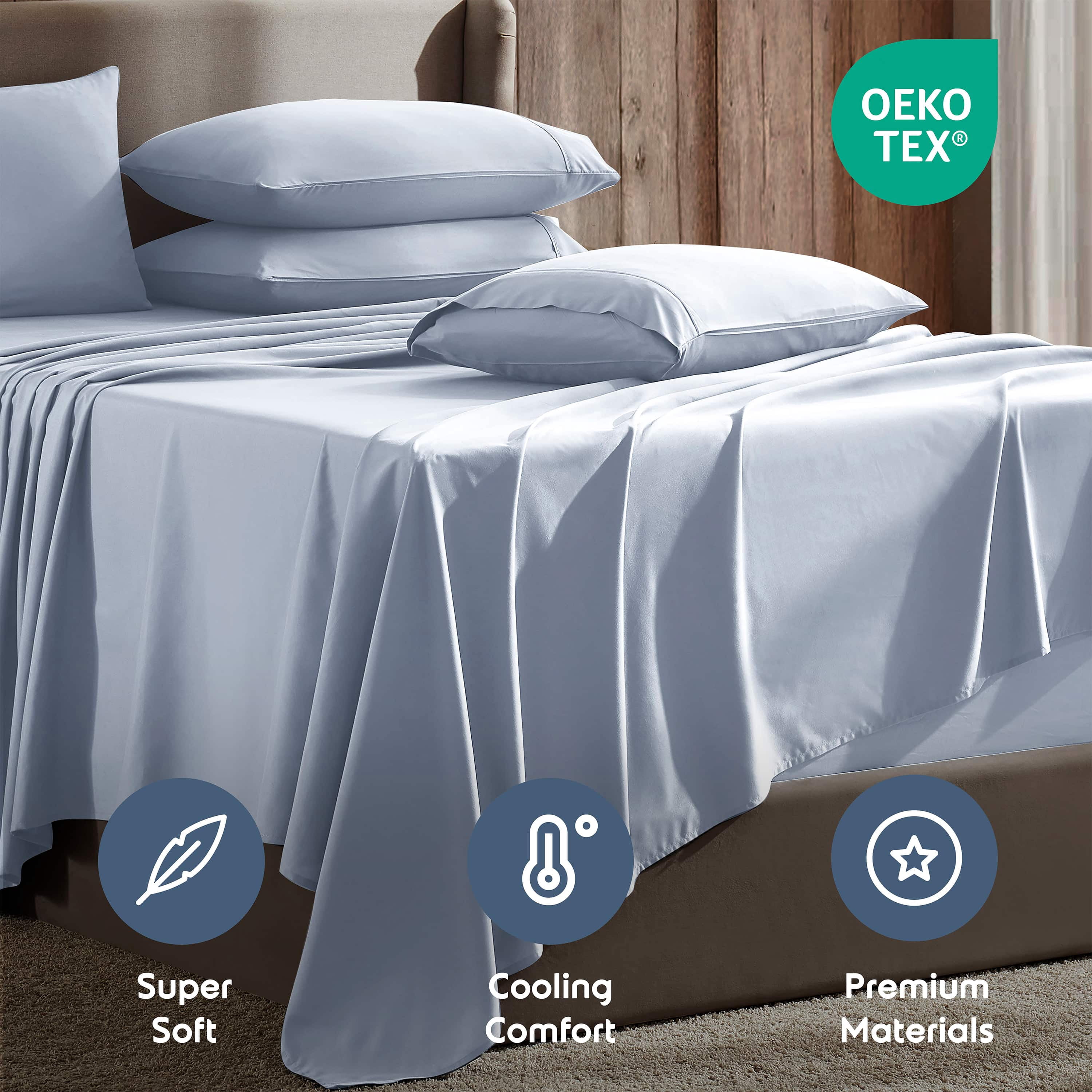 LammaLoe Extra Deep Pocket Twin Sheets set, Fits 18"-24" Mattress, 4 Piece Soft Microfiber Bed Sheet Sets, Ice Blue