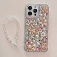 thumbnail image 4 of for iPhone 16 Pro Max Case with Wrist Strap Women Luxury 3D Bling Shiny Rhinestone Diamond Crystal Pearl Handmade Flowers Soft Protective Glitter Case for iPhone 16 Pro Max (Silver), 4 of 13