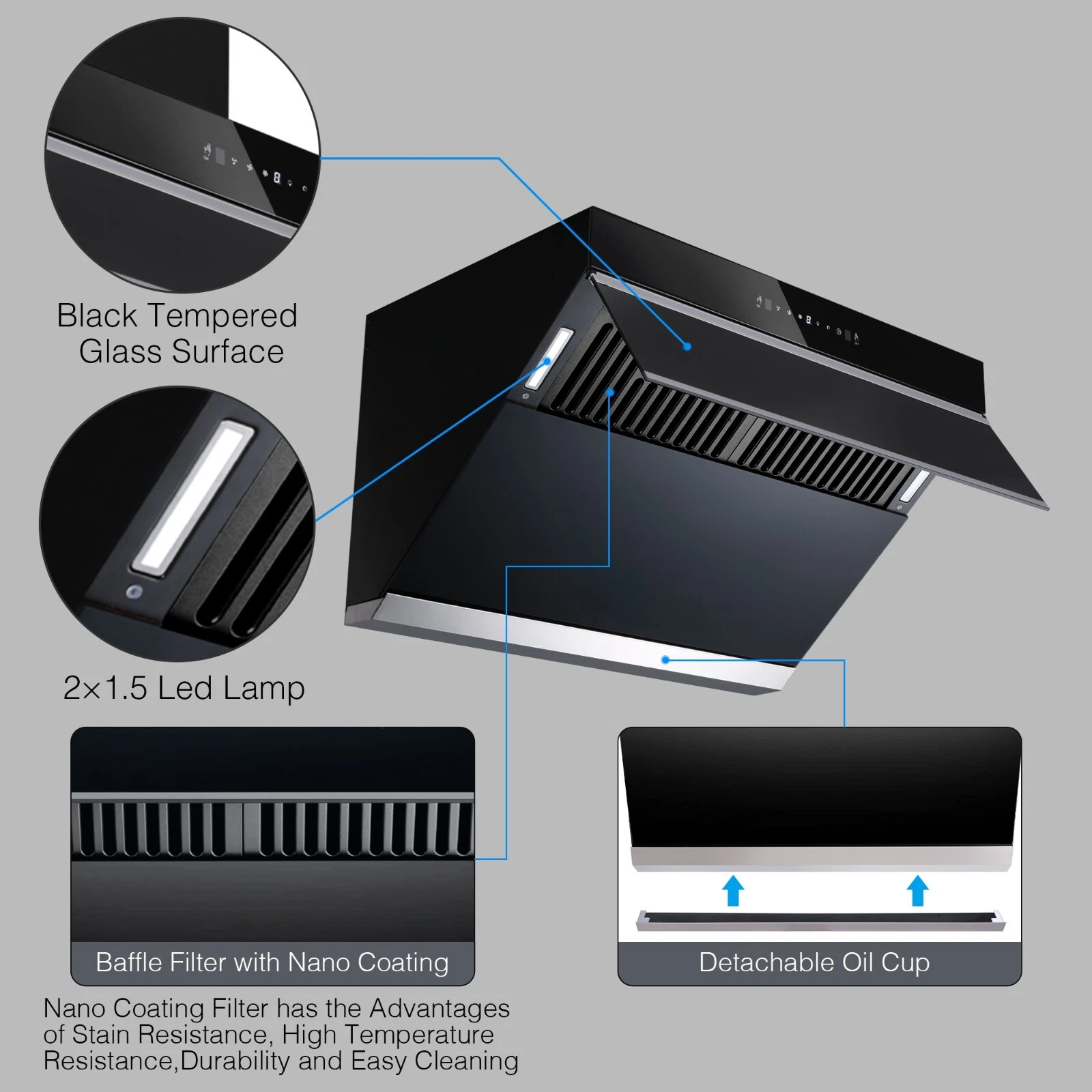 30 inch Under Cabinet Range Hood 900CFM Wall Mount Kitchen Hood 900 CFM with Heating Auto-cleaning Function Gesture& Touch Control,Tempered Glass Surface Vent Hood 3 Speed Exhaust Fan,Baffle Filters