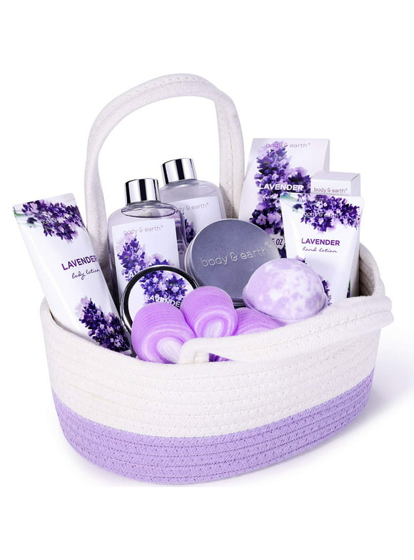 Bath Gift Set for Women - 11 Pcs Lavender Body Spa Basket, Holiday Birthday Gifts for Her