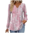 thumbnail image 2 of Elvqul Womens Button Down Tops Pink Loose T Shirts Pleated Winter Oversized Graphic V Neck Fashionable Blouses for Women, 2 of 6