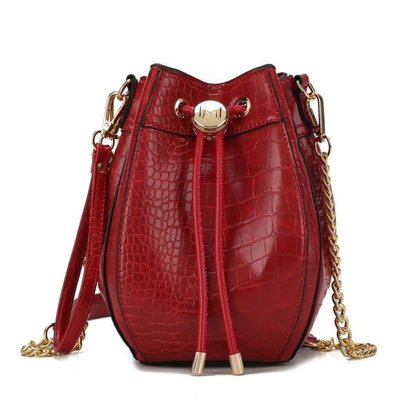 MKF Collection Cassidy Faux Crocodile Embossed Vegan Leather Women's Hobo Bag, Drawstring Bucket Purse Handbag by Mia K - Red