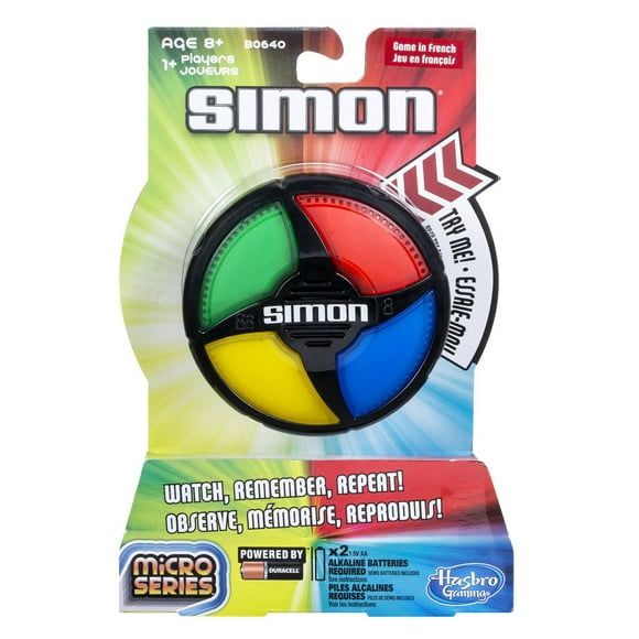 Simon Micro Series Electronic Game, Classic Simon Gameplay in a Compact Size, Fun Party Game for Kids Ages 8+ - French Edition