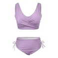 thumbnail image 3 of TrendVibe365 Ladies Swimsuits 2 Piece Bikinis Purple 2 Piece Bathing Suits High Waisted Thong Wrap Top Solid Swimwear Beachwear XL, 3 of 4
