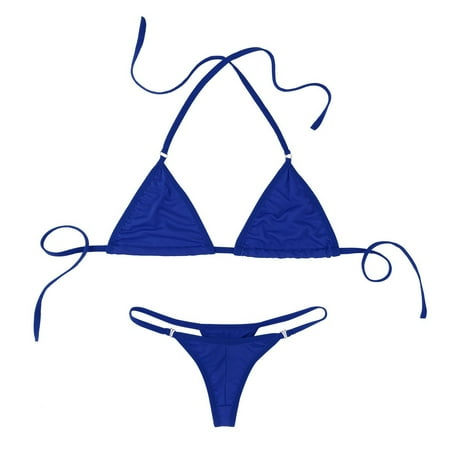 vastwit Women s Extreme Micro Bikinis Set Mini Triangle Trop G String Thong Bathing Suits Royal Blue One Size
