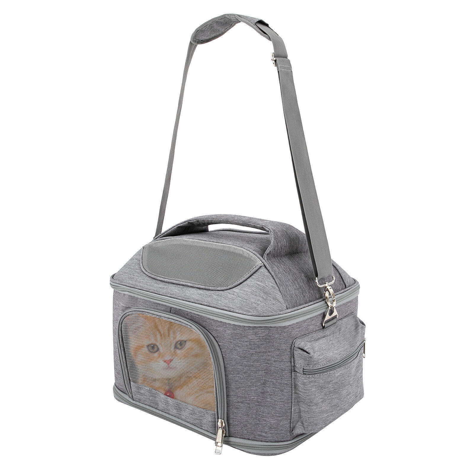 Collapsible Pet Carrier Pet Bag Crey Pet Travel Bag Oxford Waterproof Fabric 16.54*11.81*13.39 in