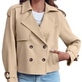 thumbnail image 3 of Turn-Down Collar Women Long Sleeve Solid Double-Breasted Button Jacket Coat, 3 of 5