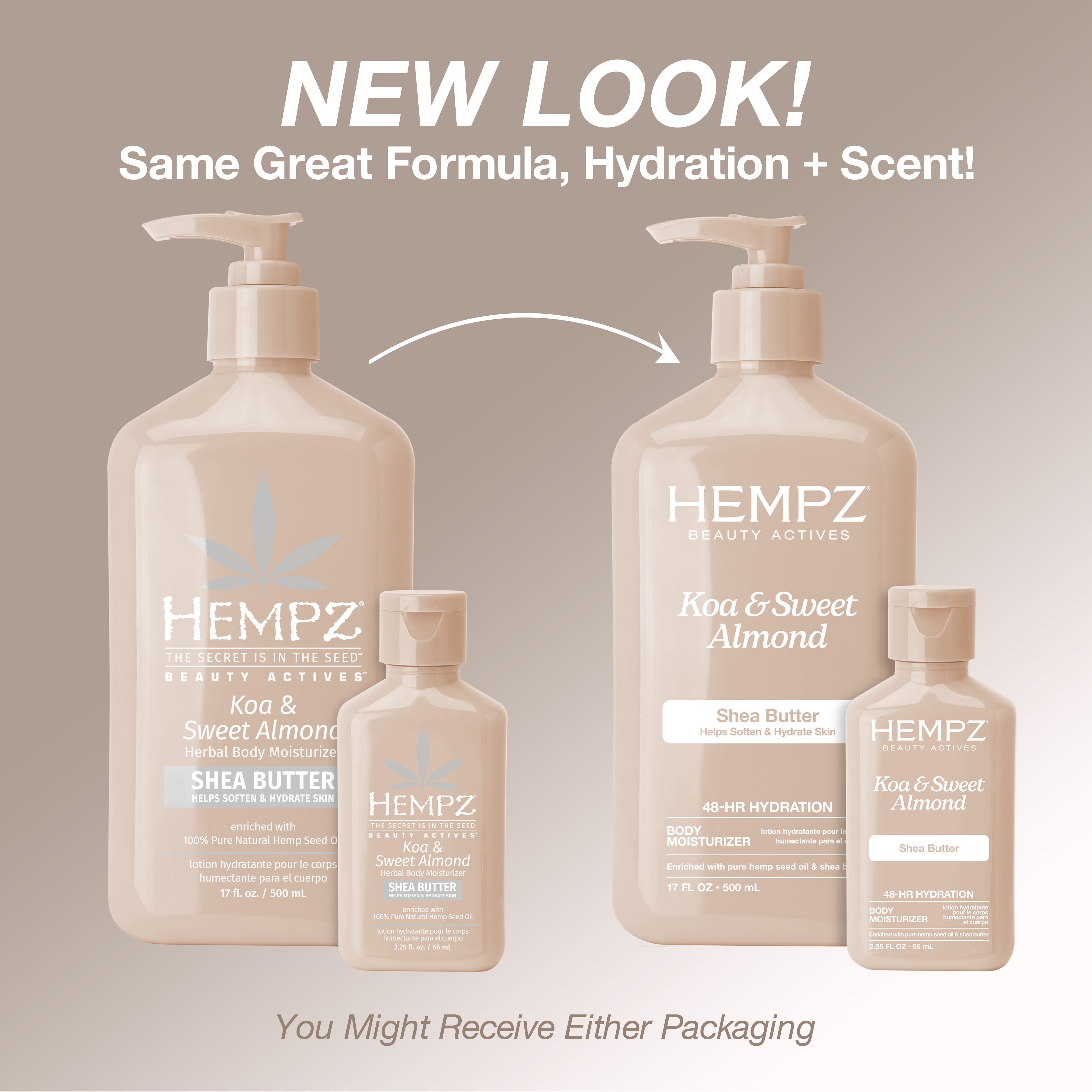 (2 pack) Hempz Beauty Actives Koa and Sweet Almond Herbal Body Moisturizer Lotion with Shea Butter for Dry Skin,17 fl.oz.
