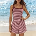 thumbnail image 4 of Binmer Women's Striped 2 Piece Outfit ,Sleeveless Square Neck Cami and Elastic Waist Short ,Soft Sleep Loungewear Outfit Wine,M, 4 of 5