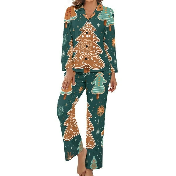 Ginger Christmas Tree Women's Long Sleeve Flannel Pajama Set Sleepwear M