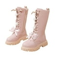 thumbnail image 3 of Glisme Girls Knee-High Boots Fashion Autumn Winter Flat Thick Bottom Non Slip Pu Upper Lace Up Leather Boots Leisure Pink Boots Size 10.5-11 Years, 3 of 9