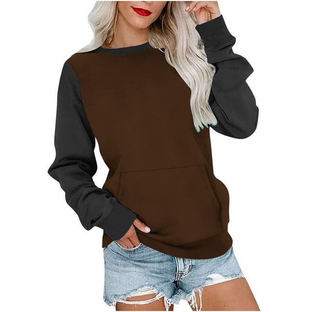 MeetoTime Sweat-Shirt pour Femmes Mode Automne Manches Longues Col Rond Ample avec Poche