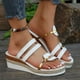 thumbnail image 2 of Bmisegm Ladies Summer Casual Colour Blocking Soft Leather Woven Straw Bottom Thick Bottom Slope Heel Large Size Sandals Slippers Sandals Women Summer White 8, 2 of 5