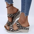thumbnail image 3 of Wedge Sadnals for Women Leopard Print Open Toe Slides Slip on Summer Beach Shoes Casual Arch Support Walking Shoes Brown Size 7, 3 of 6