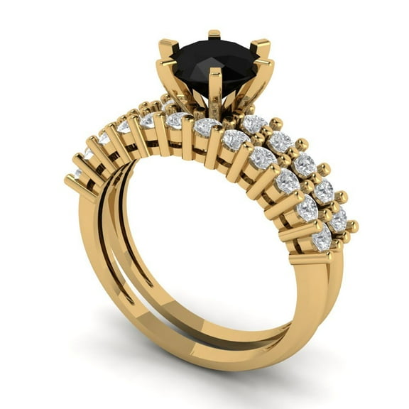 Clara Pucci 18K Yellow Gold 1.66 Natural Onyx Engraveable Engagement Ring Wedding Band Set