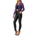 thumbnail image 2 of INSPIRE CHIC Women's Sheer Crochet Lace Long Sleeve Zipper Cropped Bomber Jacket L Deep Purple, 2 of 6