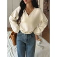 thumbnail image 5 of Women Fall Long Sleeve Sweater V Neck Tops Casual Light-Weight Knit Pullover Shirts White S, 5 of 9