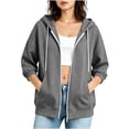 thumbnail image 5 of Women's Full Zip Hoodie Sweatshirt Casual Drawstring 3/4 Elastic Cuff Long Sleeve Hooded Sweatshirt with Kangaroo Pockets, 5 of 6