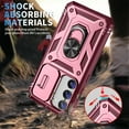 thumbnail image 3 of Design for Samsung Galaxy S23 FE Heavy Duty Phone Case with Camera Lens Sliding Cover Ring Holder Kickstand - Shockproof Armor Military Grade Bumper Protective Case for Women Men, Pink+Winered, 3 of 11
