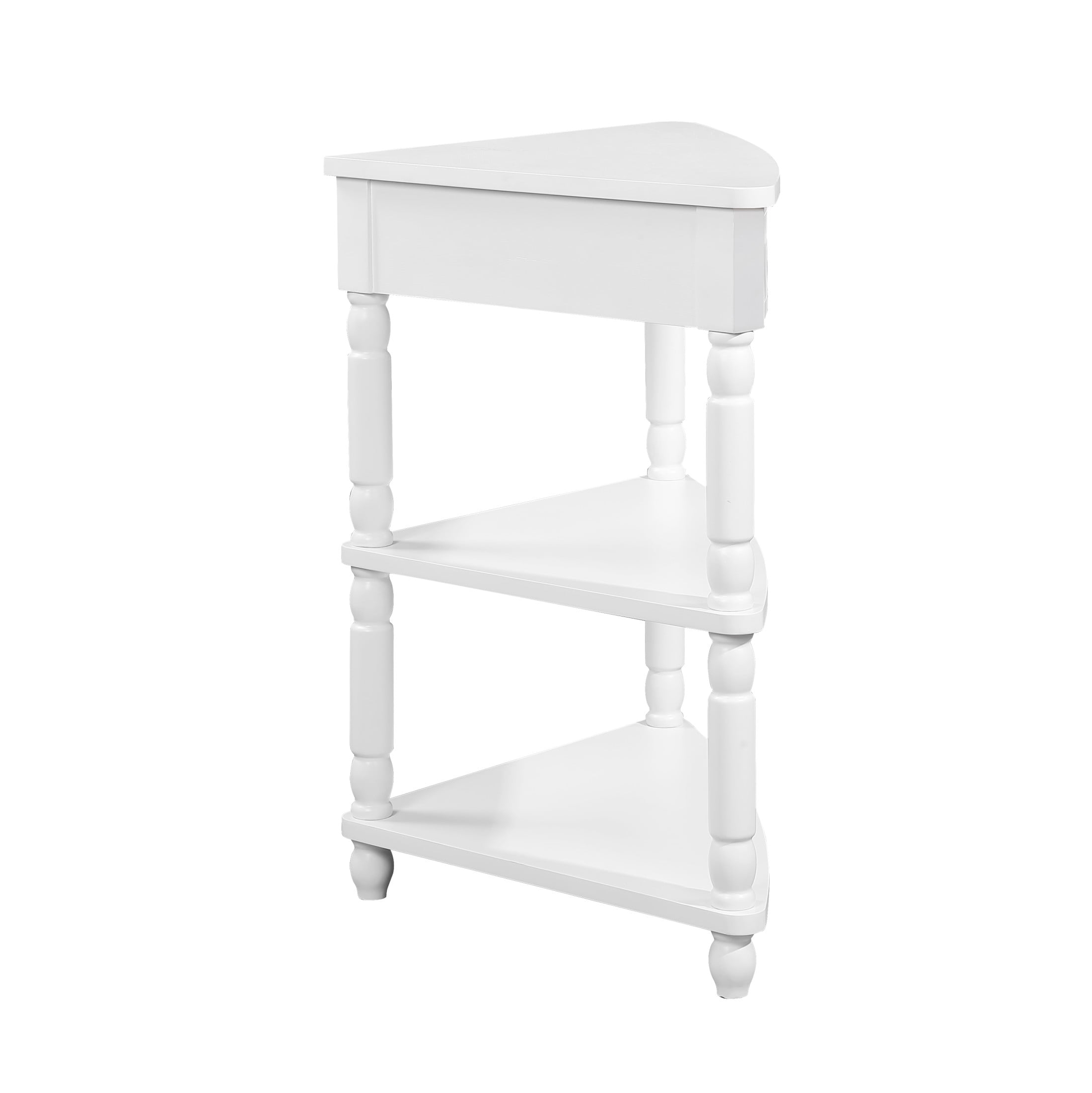 Noble House 34" Triangle Corner Table, MDF Table with Solid Wood Legs, Small Space/Living Room Side Table, Milk White